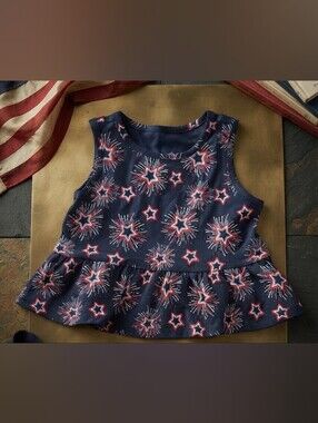 Celebrate It Navy Red and White Starburst Peplum Tank Top